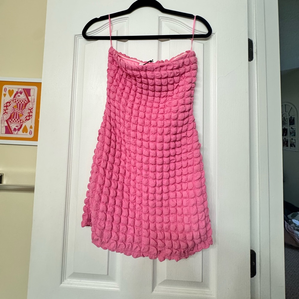 Pink Textured Sleeveless Dress